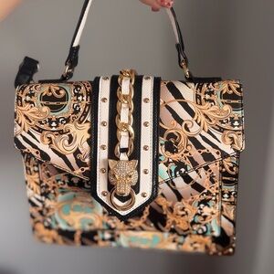 Aldo Gold and Black Baroque Satchel